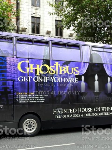 3rd August 2019, Dublin, Ireland. Ghost Bus tour bus on O'Connell Street.