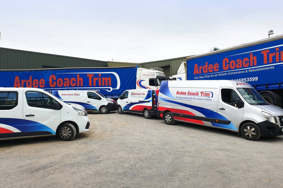 Ardee Coach Trim service vans and lorries in ACT livery at the Ardee works